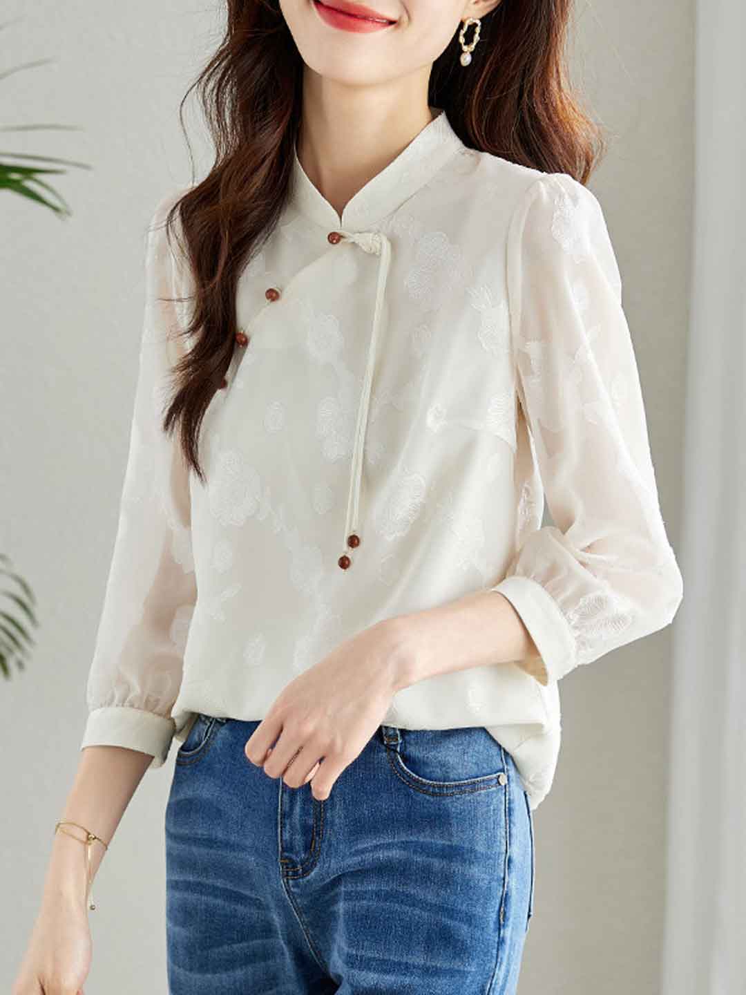 Jasmine Classic Buttoned Floral Textured Shirt