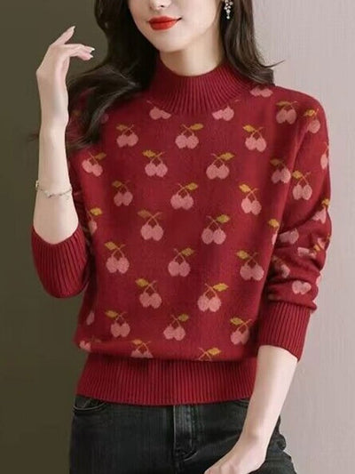 Abigail Retro Turtleneck Jacquard Knitted Pullover Sweater