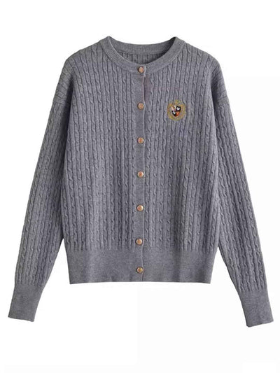 Zoey Loose Crew Neck Embroidered Knitted Cardigan