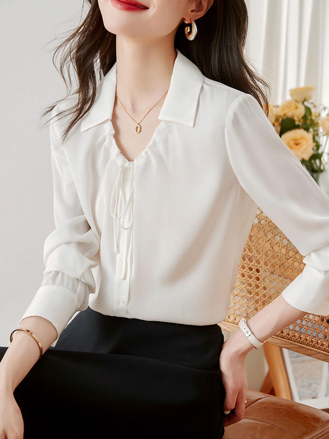 Sophia Elegant Drawstring Bow Shirt