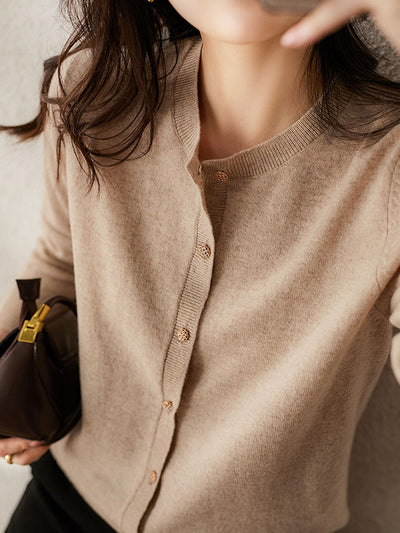 Sophia Classic Crew Neck Solid Color Knitted Cardigan