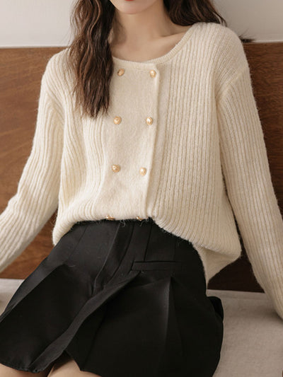 Emily Loose Crew Neck Double-Breasted Knitted Cardigan
