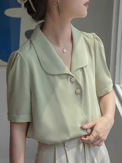 Destiny Loose V-Neck Solid Chiffon Shirt