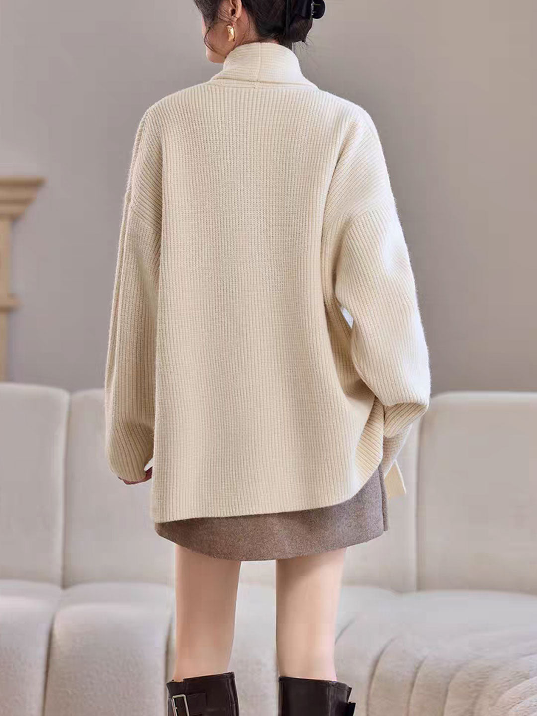 Emily Classic V-Neck Thick Knitted Coat