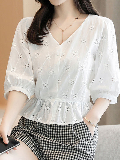 Valeria Classic Embroidered Hollowed Blouse