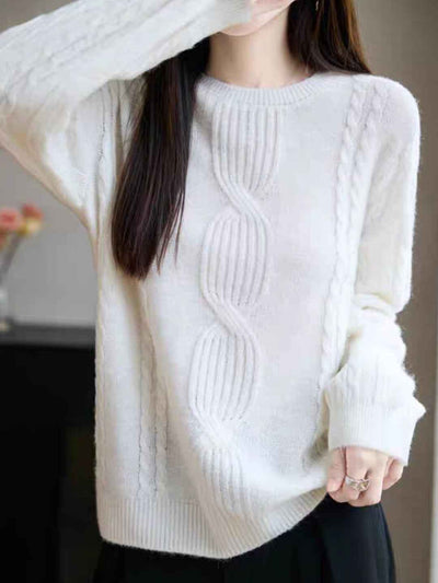 Ariana Casual Crew Neck Cable Knitted Pullover Sweater-Blue