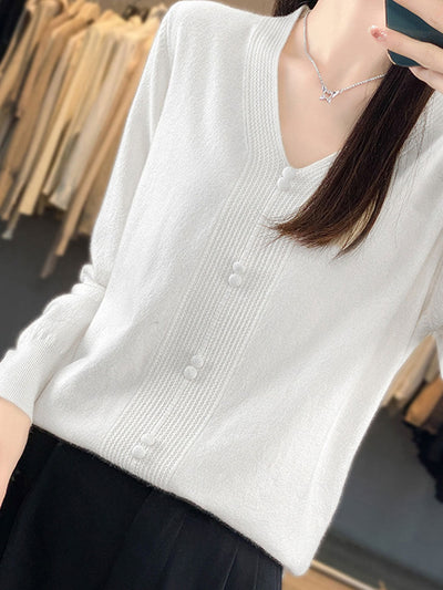 Abigail Casual V-neck Loose Knitted Sweater-Red