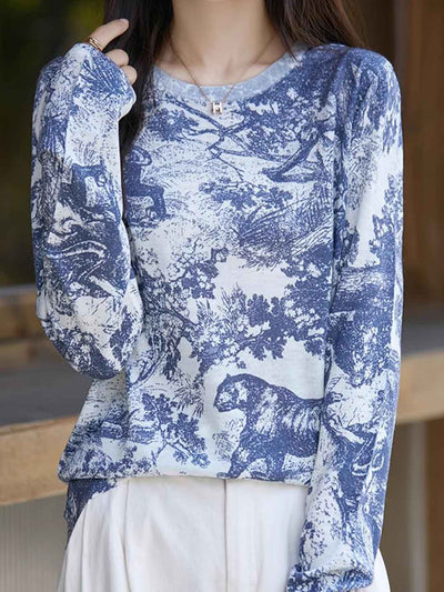 Nevaeh Casual Crew Neck Printed Wool Top-K
