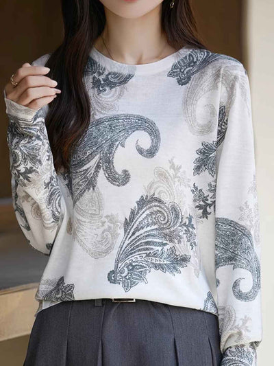 Nevaeh Casual Crew Neck Printed Wool Top-K