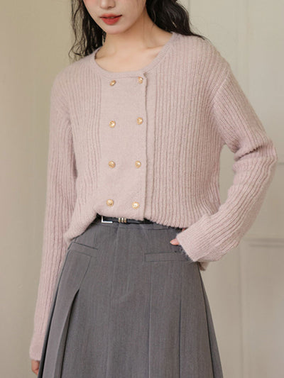 Emily Loose Crew Neck Double-Breasted Knitted Cardigan