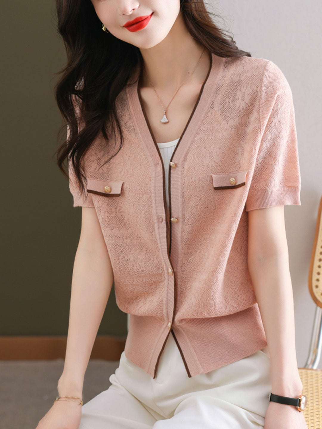 Chloe V-Neck Loose Single-Breasted Knitted Cardigan