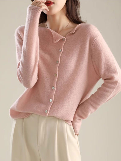 Kayla Classic Crew Neck Knitted Cardigan-Pink