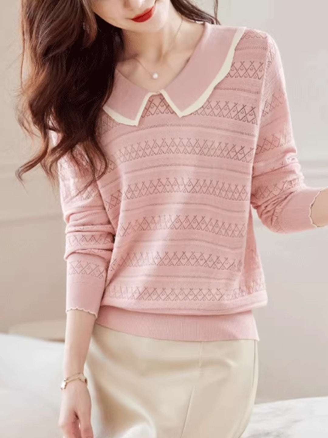 Nevaeh Classic Doll Collar Hollowed Knitted Top