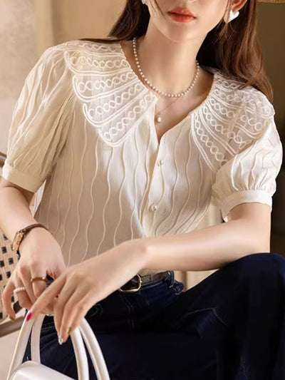 Camila Retro Doll Collar Chiffon Blouse