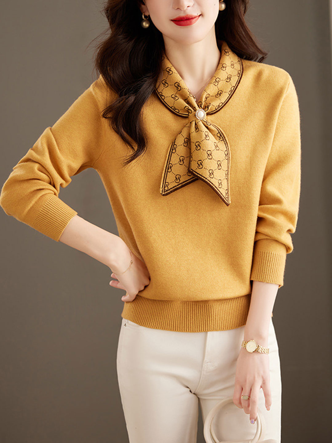 Isabella Casual Bow Knitted Pullover Sweater