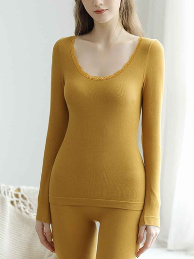 2pcs Women'S Crew Neck Stretch Thermal Underwear