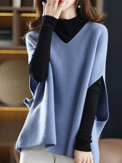 Jessica Casual V-Neck Solid Color Knitted Vest