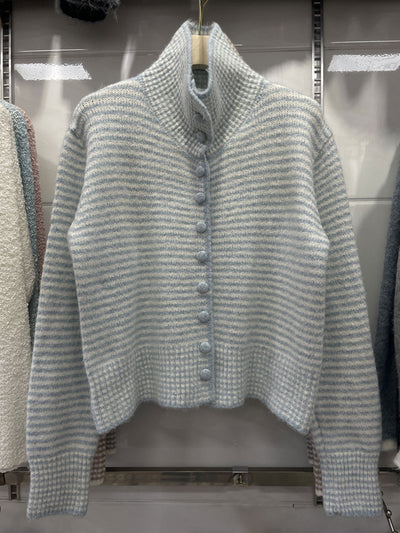 Ava Simple Lapel Striped Knitted Cardigan