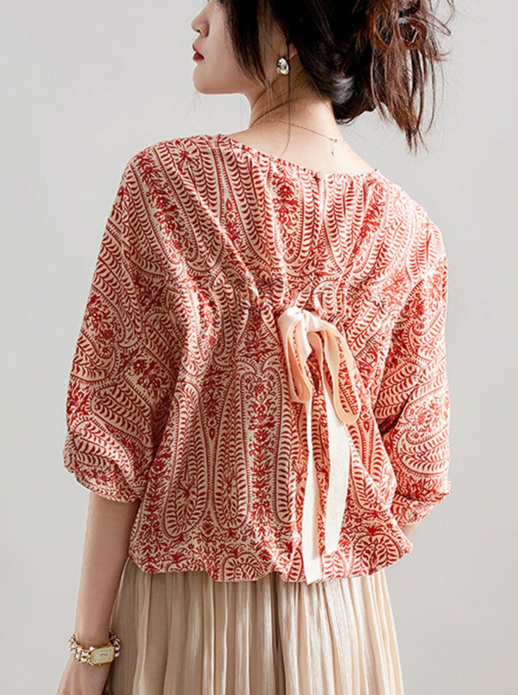 Maya Casual Back Bow Printed Blouse