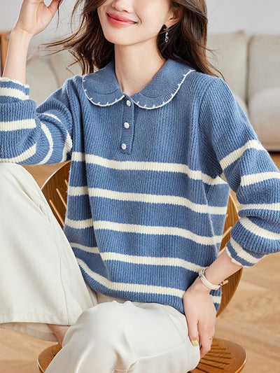 Sophie Loose Doll Collar Striped Knitted Sweater