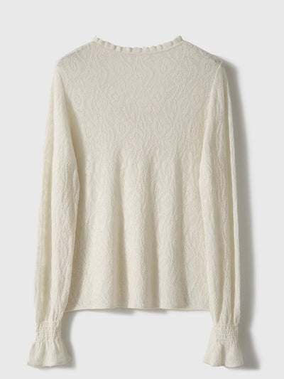 Anna Retro V-Neck Auricular Lace Jacquard Knitted Top