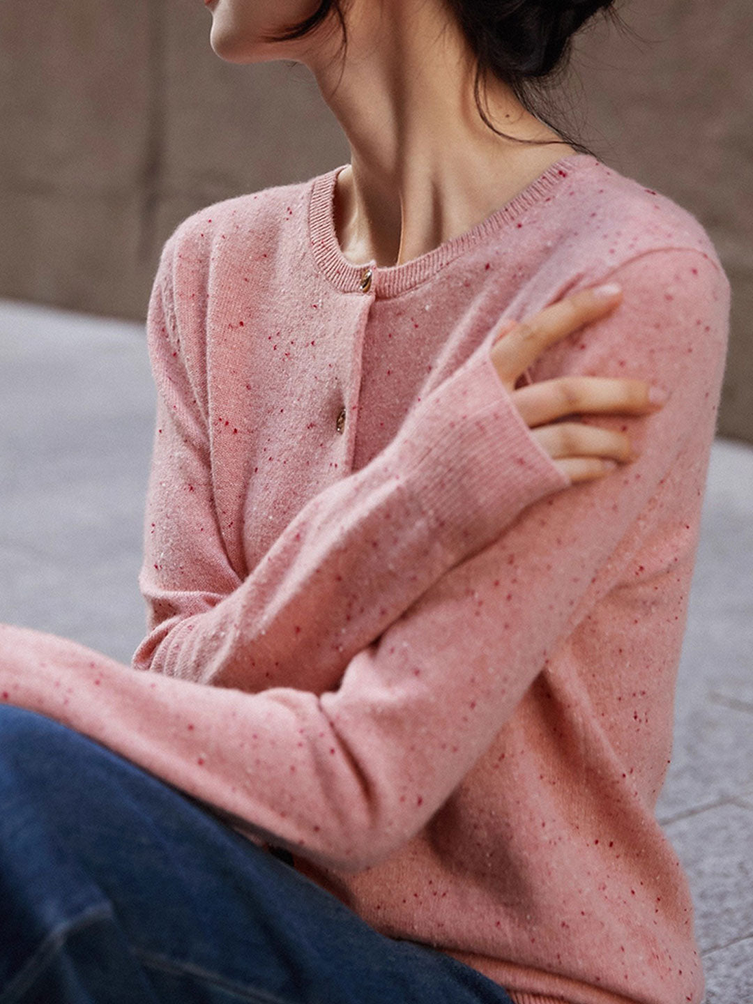 Grace Classic Crew Neck Solid Color Knitted Cardigan