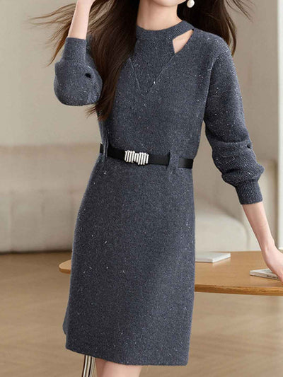 Sarah Elegant Crew Neck Hollowed Knitted Dress