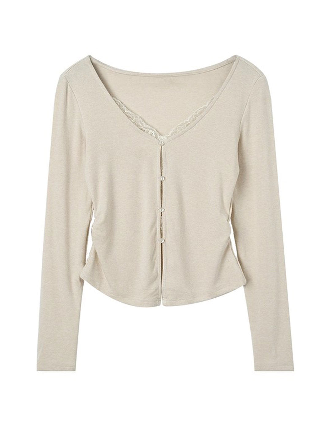 Chloe Slim V-Neck Solid Color Lace Top