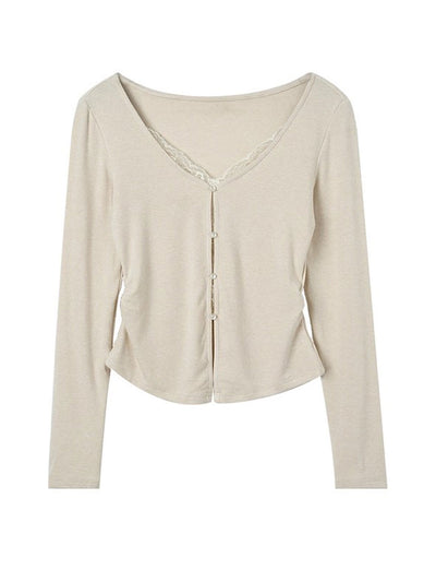 Chloe Slim V-Neck Solid Color Lace Top