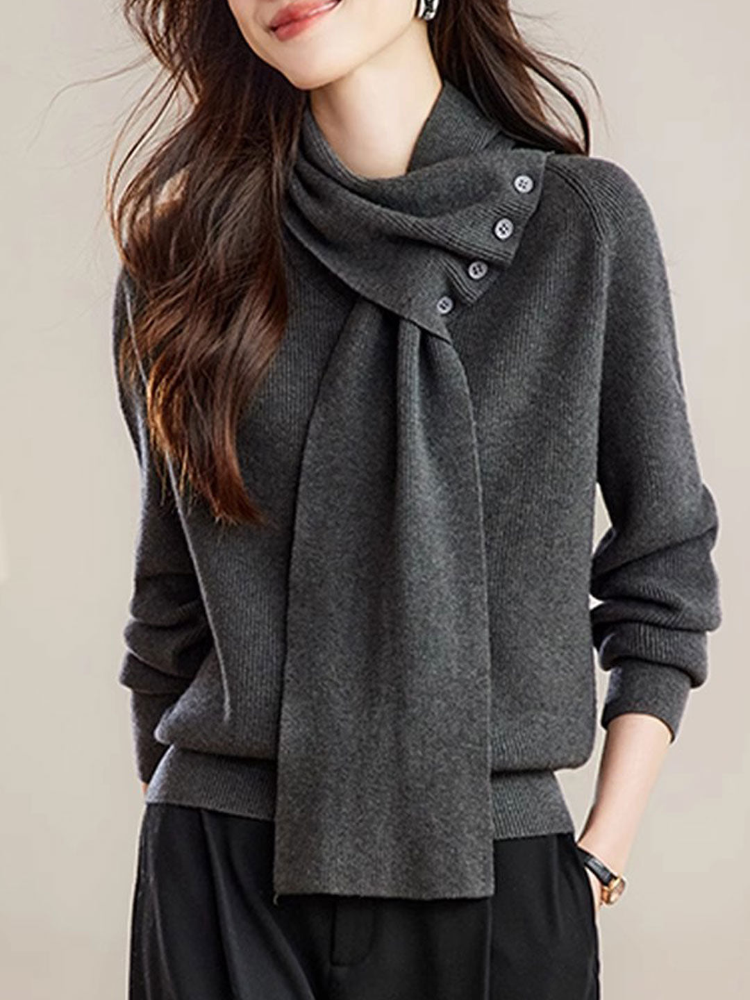 Mia Daily Detachable Scarf Knitted Sweater