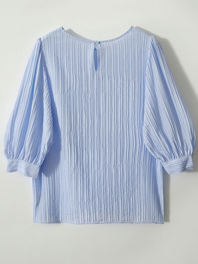 Kayla Classic Crew Neck Pleated Shirt-Blue