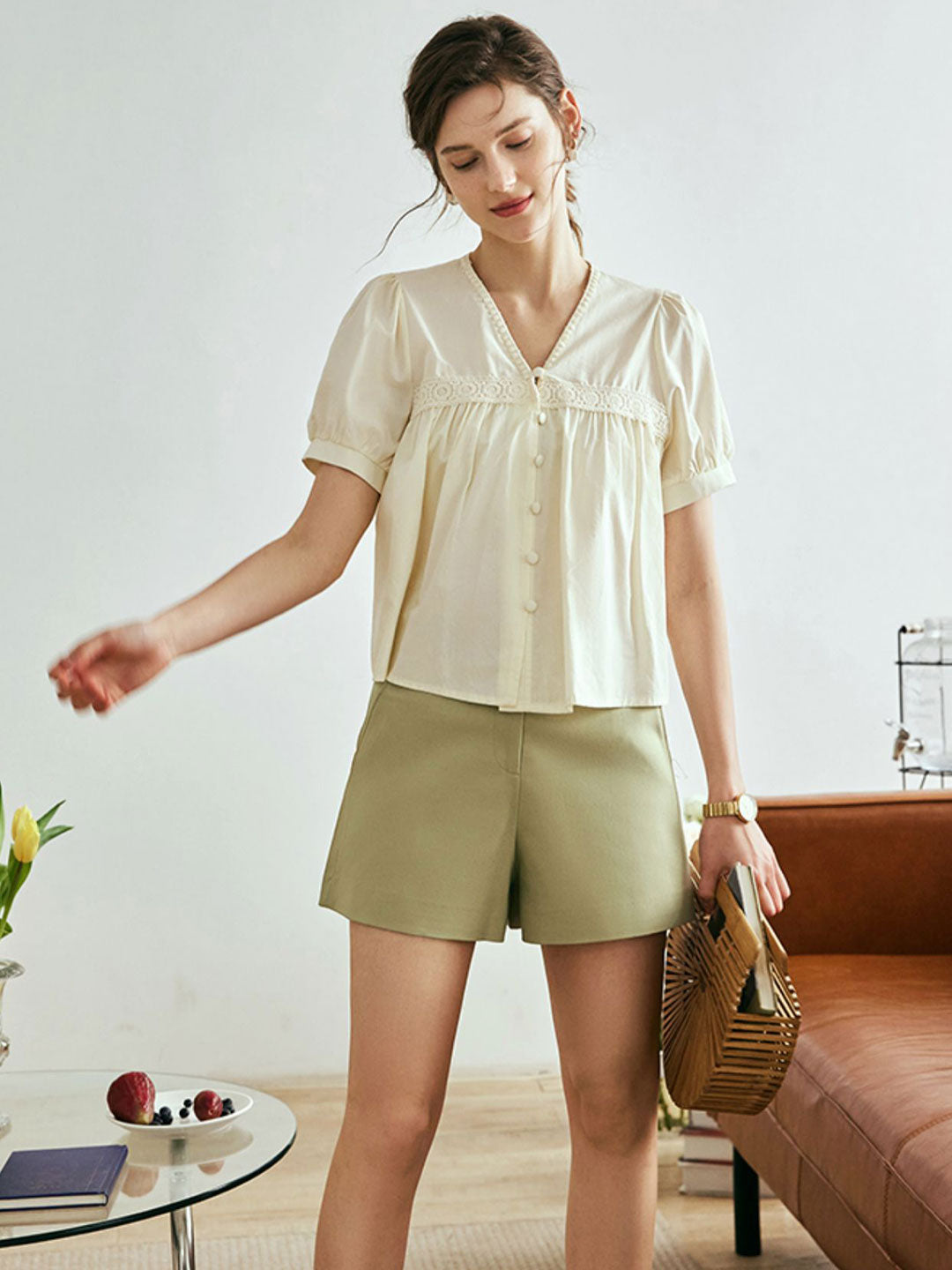 Amelia Classic V-neck Hollowed Blouse