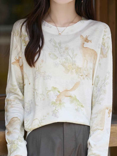 Nevaeh Casual Crew Neck Printed Wool Top-K