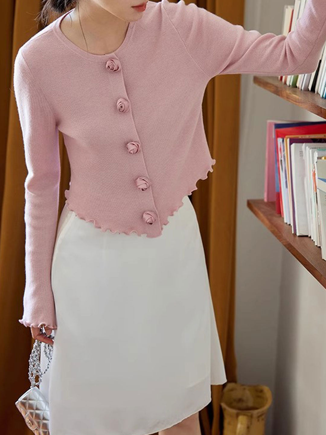 Bella Elegant Crew Neck Auricular Sleeve Knitted Cardigan