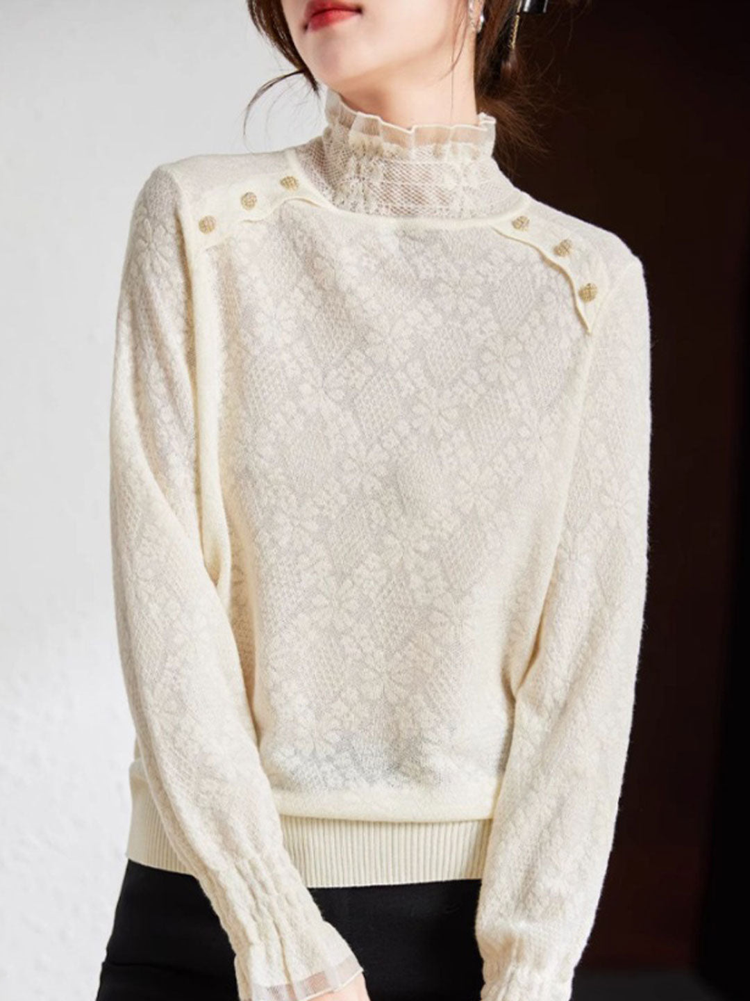 Mia Retro Turtleneck Lace Knitted Top