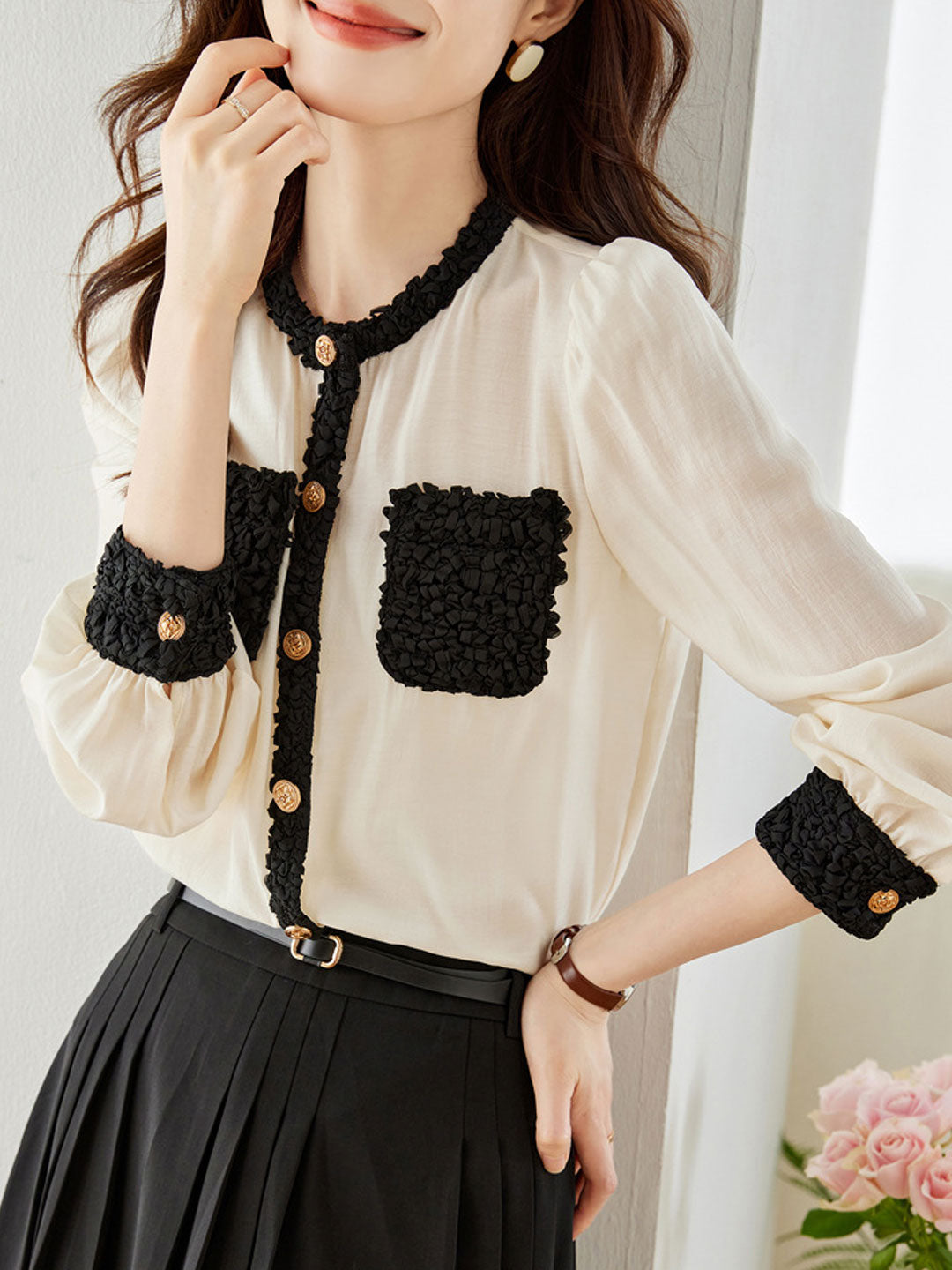 Sofia Retro Puff Sleeve Chiffon Top