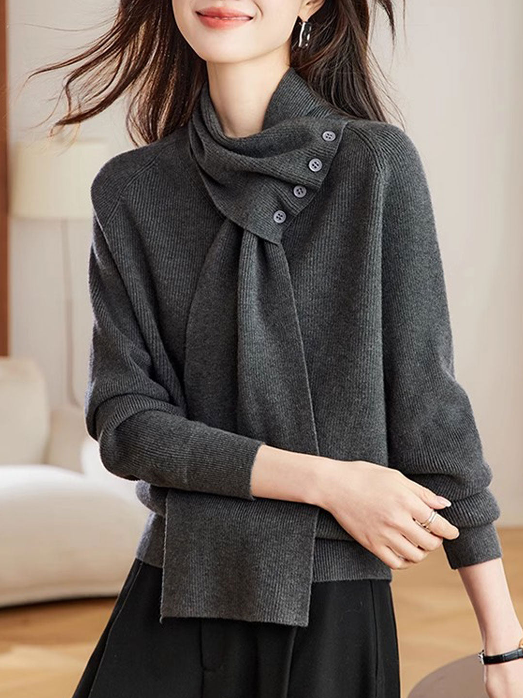 Mia Daily Detachable Scarf Knitted Sweater