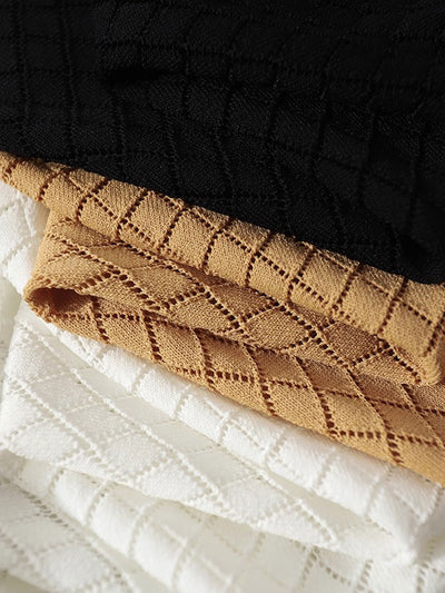 Ashley Classic V-Neck Hollow Solid Color Knitted Top