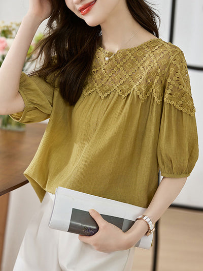 Sophie Loose Chiffon Lace Blouse-Apricot