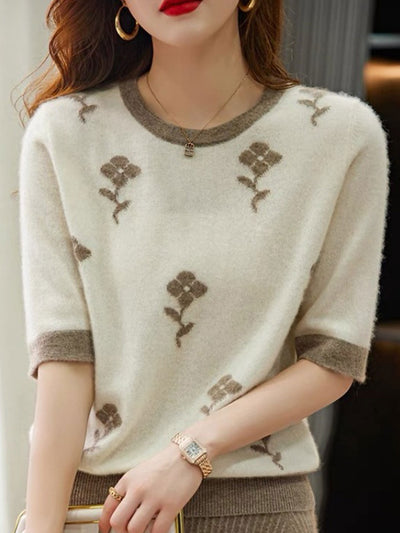 Chloe Classic Crew Neck Jacquard Knitted Top