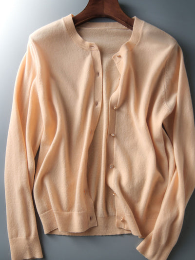 Sophia Classic Crew Neck Solid Color Knitted Cardigan