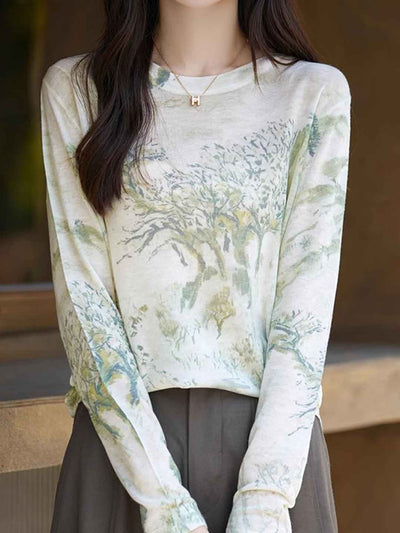 Nevaeh Casual Crew Neck Printed Wool Top-K