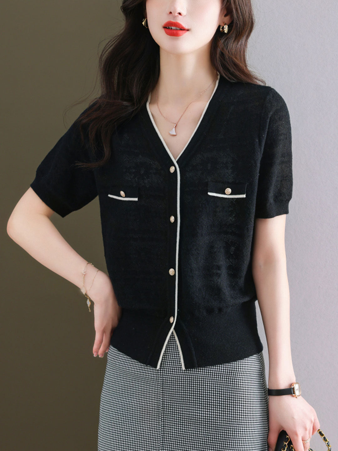 Chloe V-Neck Loose Single-Breasted Knitted Cardigan