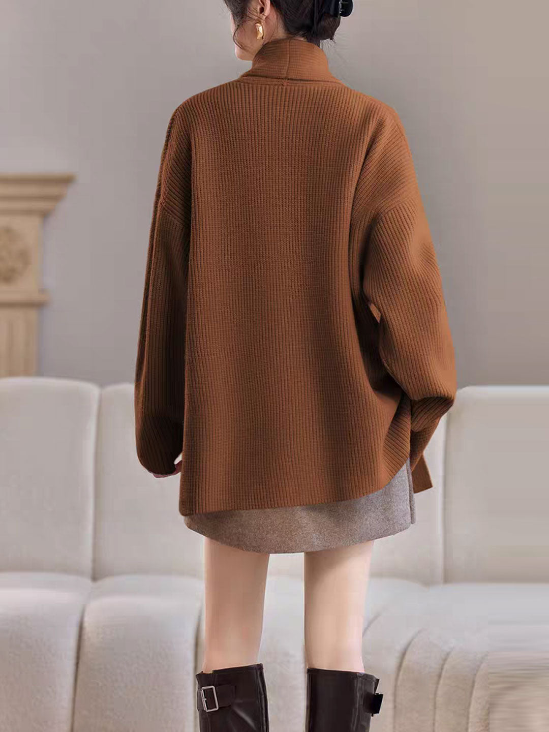 Emily Classic V-Neck Thick Knitted Coat