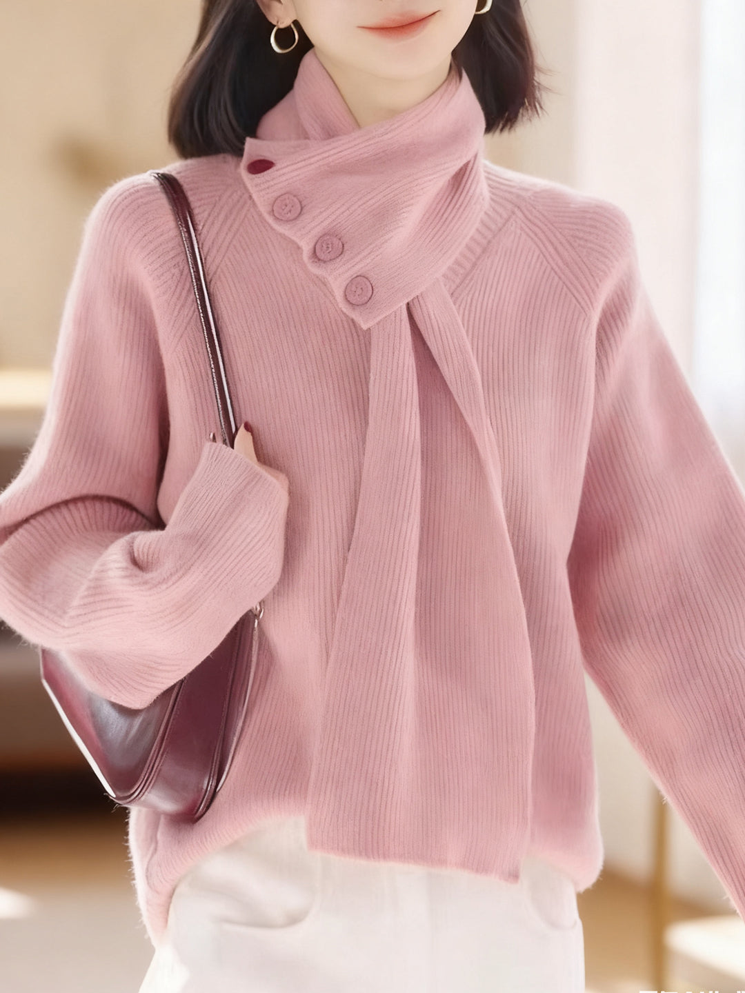 Mia Daily Detachable Scarf Knitted Sweater