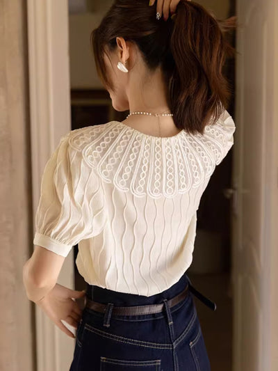 Camila Retro Doll Collar Chiffon Blouse