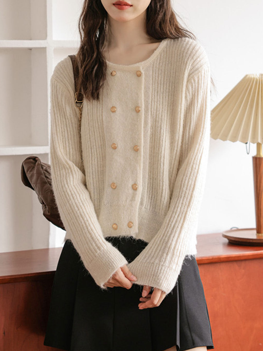 Emily Loose Crew Neck Double-Breasted Knitted Cardigan