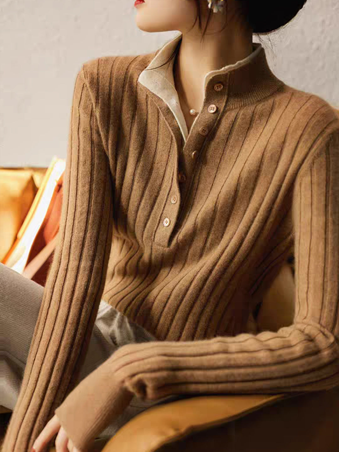 Jocelyn Classic Lapel Two-Breasted Knitted Sweater