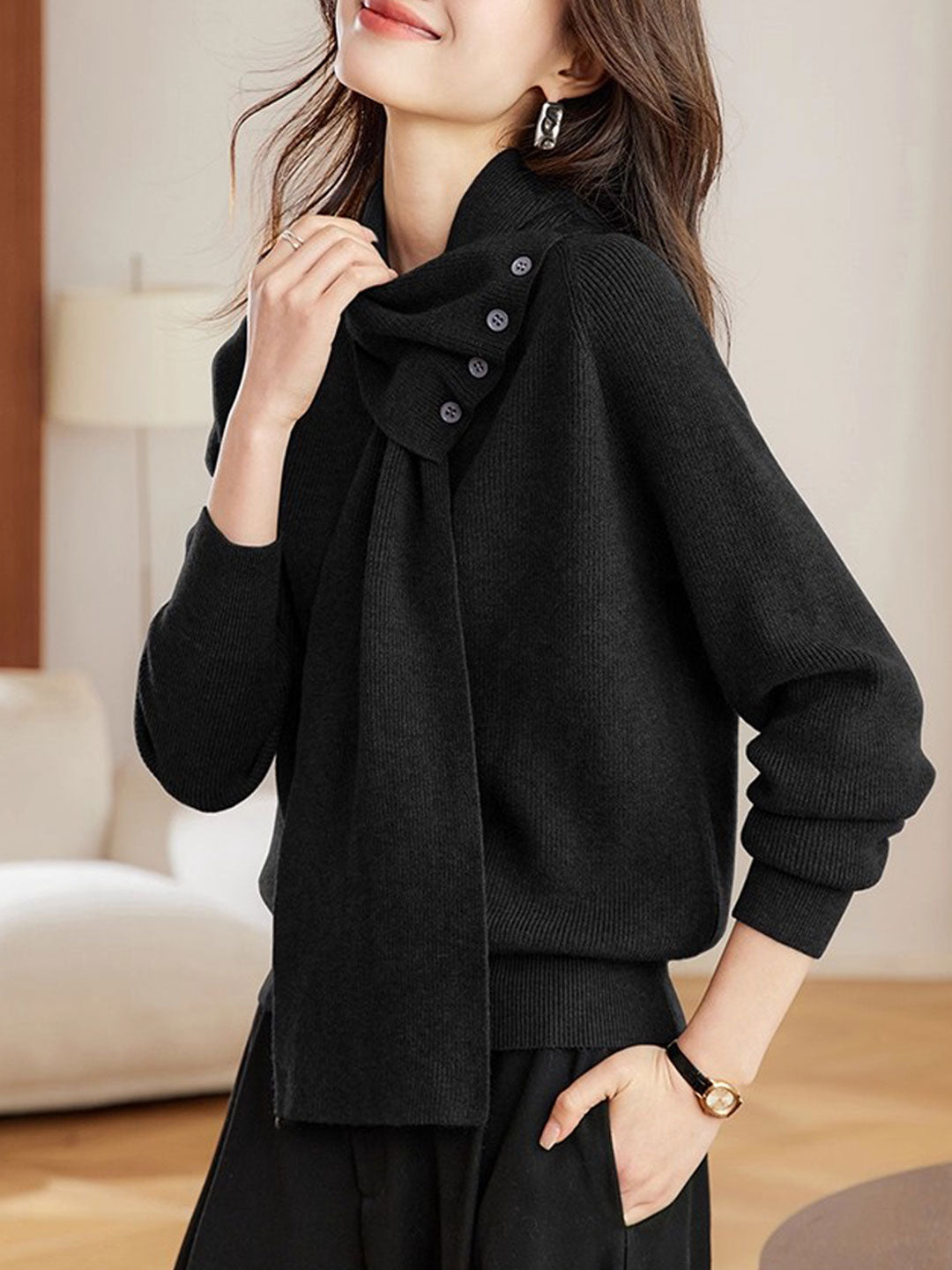 Mia Daily Detachable Scarf Knitted Sweater