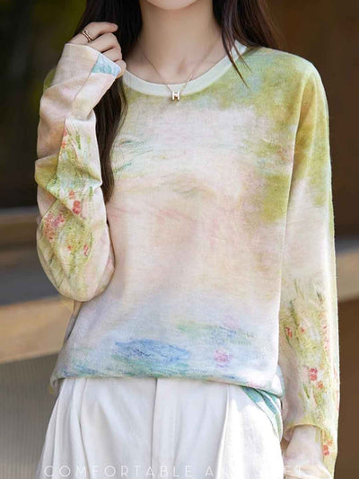 Nevaeh Casual Crew Neck Printed Wool Top-K